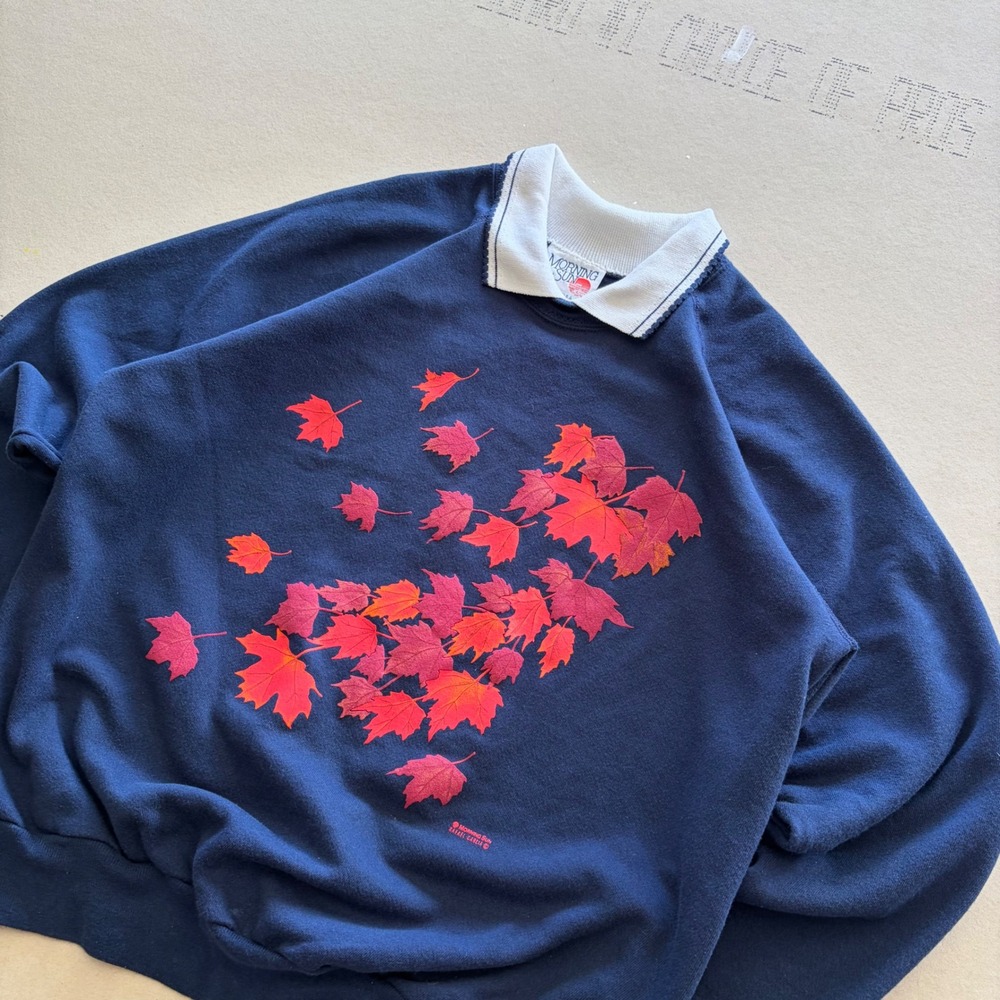 Vintage 90s Morning Sun Maple Leaves Collared Crewneck Sweatshirt
